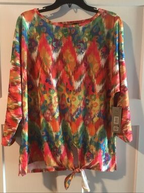Ali Miles Multicolor Tie-Hem Tunic Top